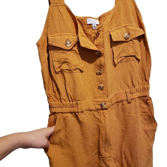 Current Air Womens Sleeveless Jumpsuit Size S Square Neck Smocked Pockets Orange - Picture 2 of 14